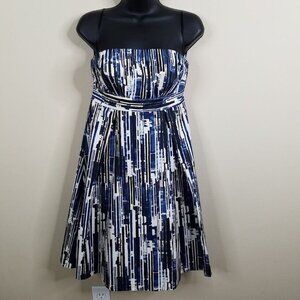 The Limited Dress Womens 4 Strapless Blue Black‎ Stripe Gathered Bodice Lined